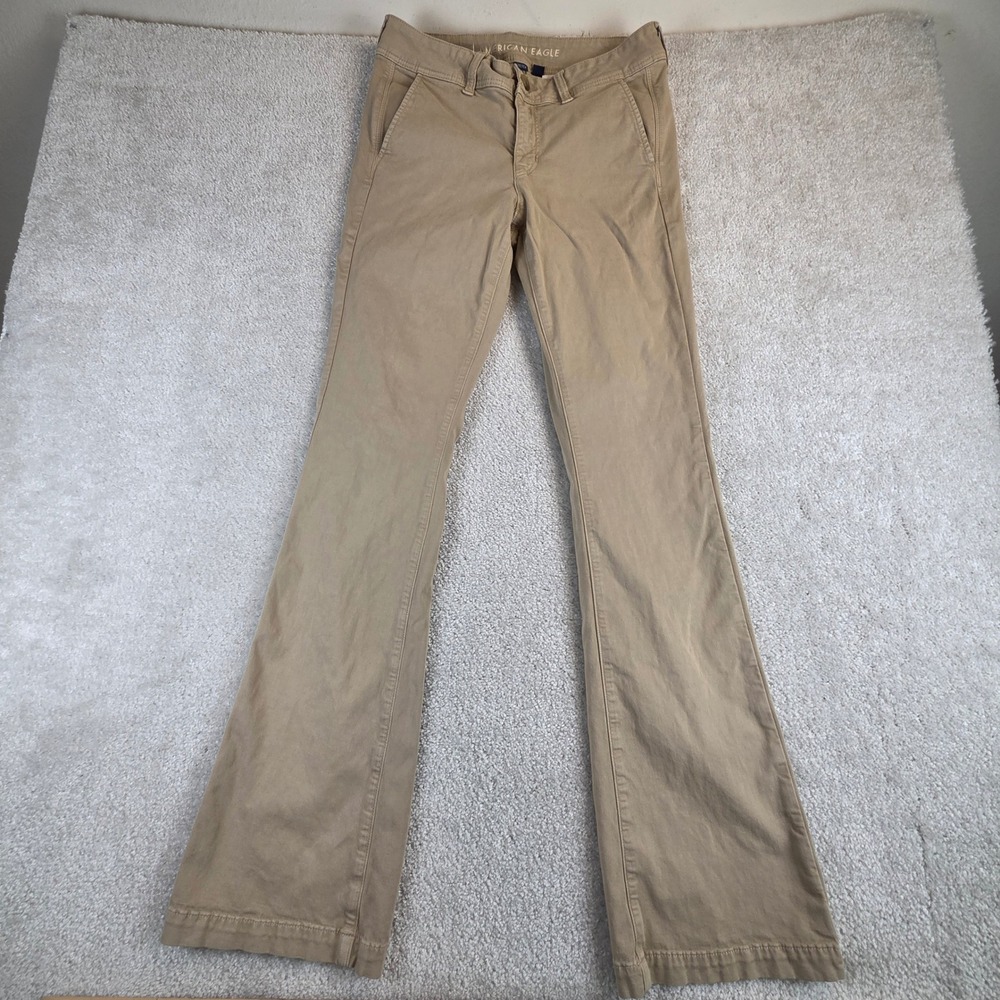 American Eagle Kick Boot Khaki Pants Womens 10 Long Tan Stretch Bootcut Trousers